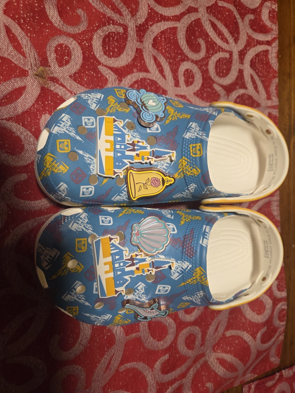 Blue Novelty Castle Print Clog Shoes with Charms